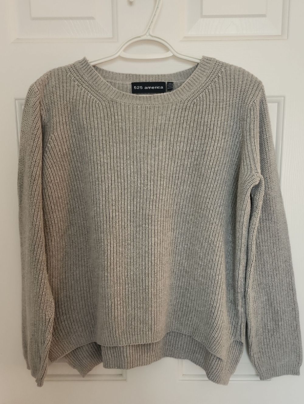 525 America 100% Cotton Light Gray Rib-Knit Crewneck Sweater